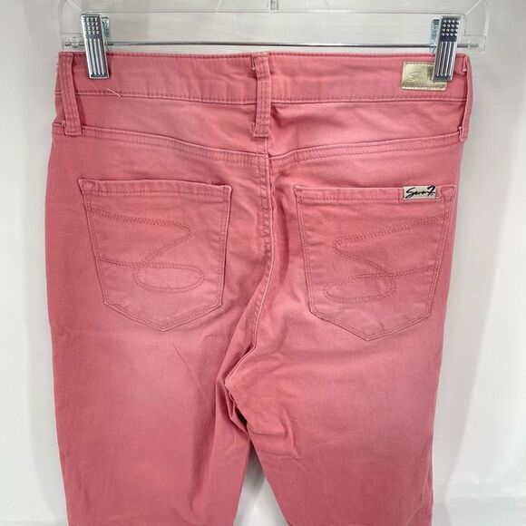 Seven 7 Womens Raw Hem Skinny Jeans Pocket Stretch Mid Rise Pink Size 4 - Picture 3 of 9